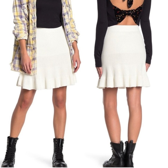 Free People Dresses & Skirts - Free People Solid Gold Knit Ribbed Mini Skirt Cream Size XS NWT
